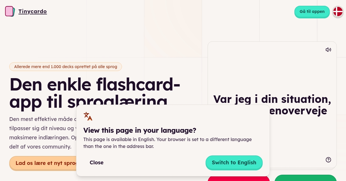 Tinycardo, den enkle flashcard-app til sproglæring.