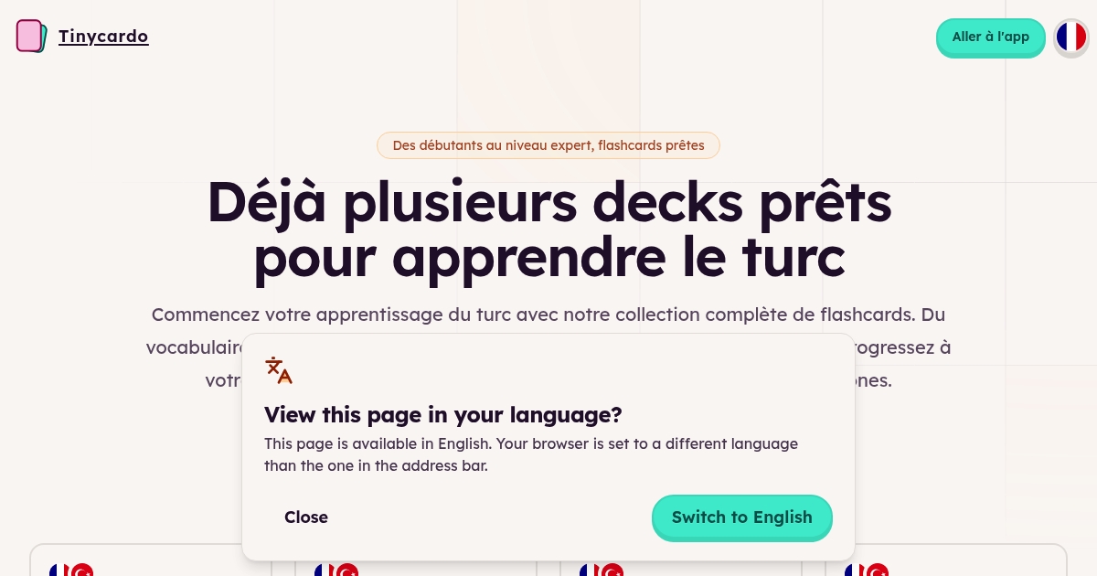 Flashcards Turc - Decks du niveau débutant à expert
