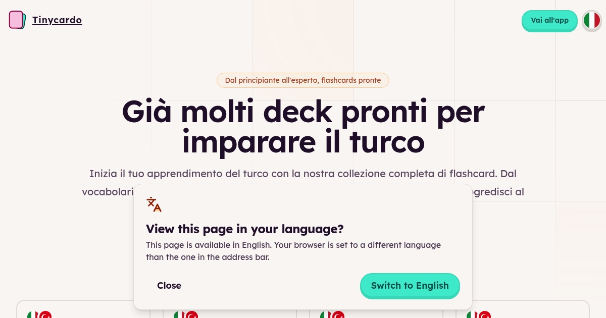 Flashcards Turco - Deck dal livello principiante all'esperto